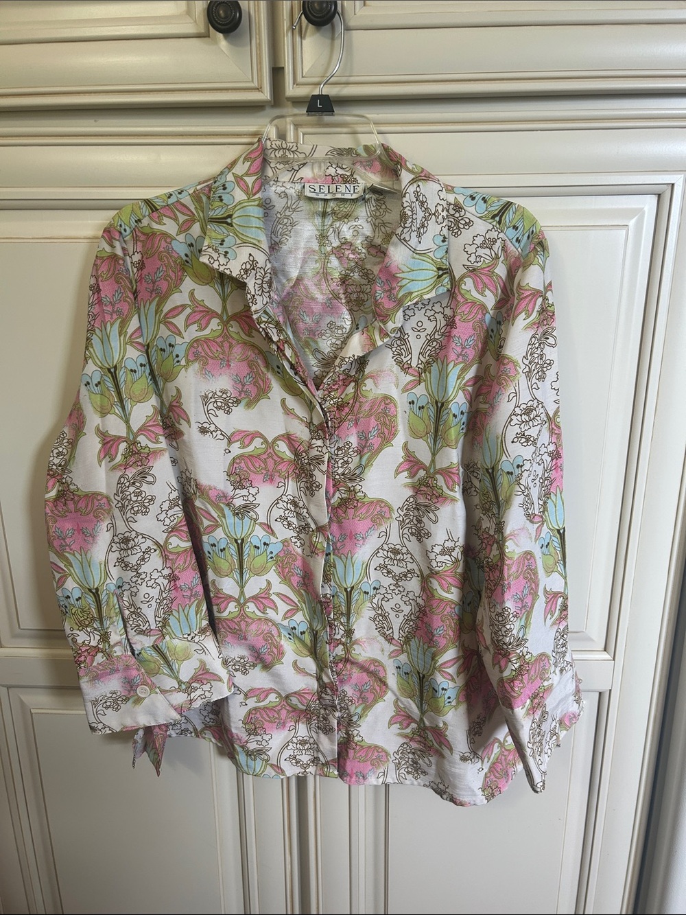 Floral Button-Front Blouse in Pink & Green